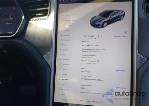 2018 Tesla Model S 100D/75D/P100D z USA, uszkodzony, nr VIN 5YJSA1E22JF275460